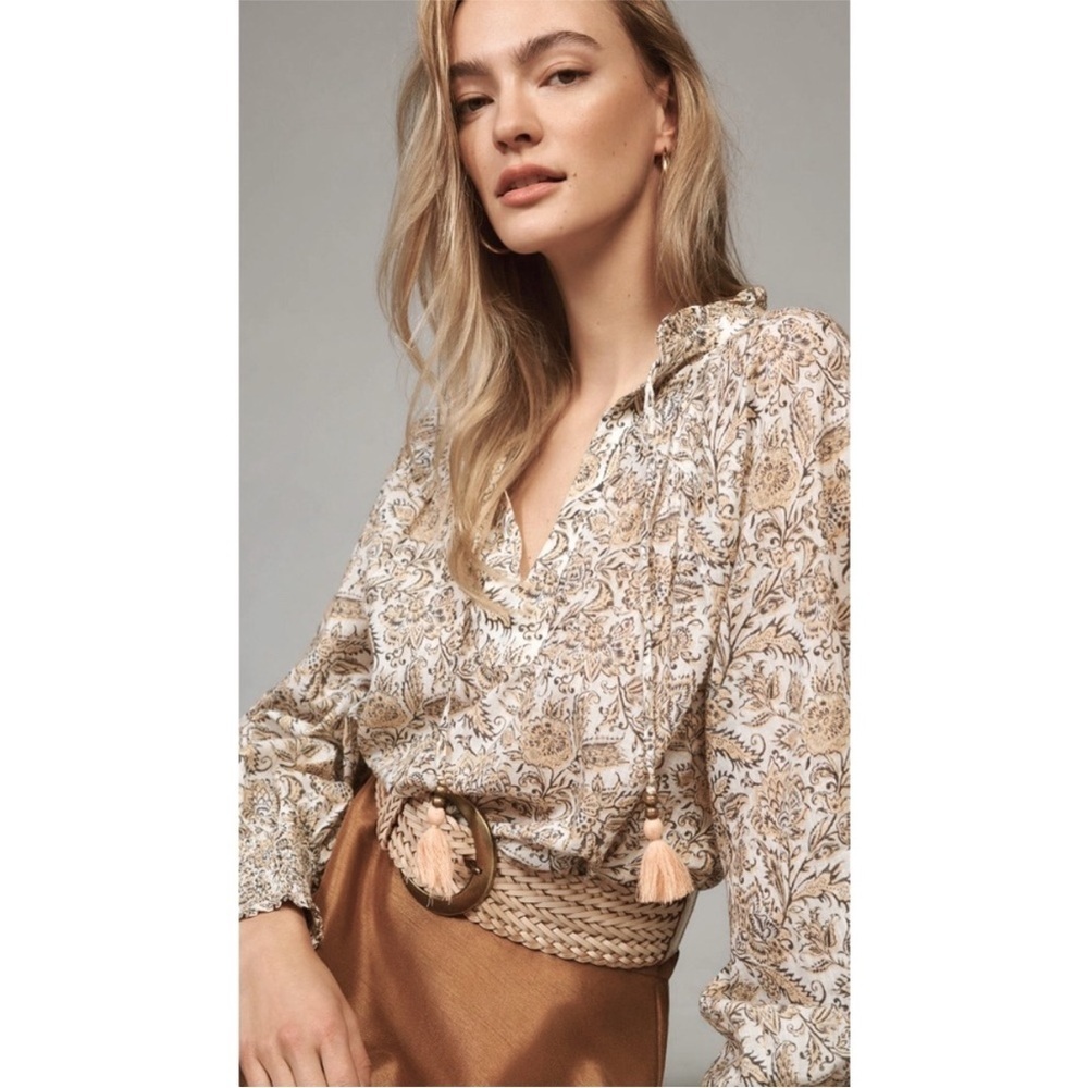 By Anthropologie Tie-Neck Peasant Blouse size XXS